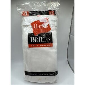 Vintage 2000 Hanes Men 3‎ Pack White Briefs underwear Sz 42 NIP Preshrunk Cotton